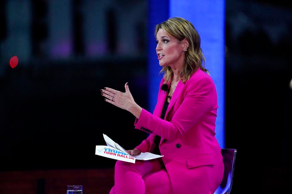 Moderator Savannah Guthrie speaks during an NBC News Town Hall with President Donald Trump at...