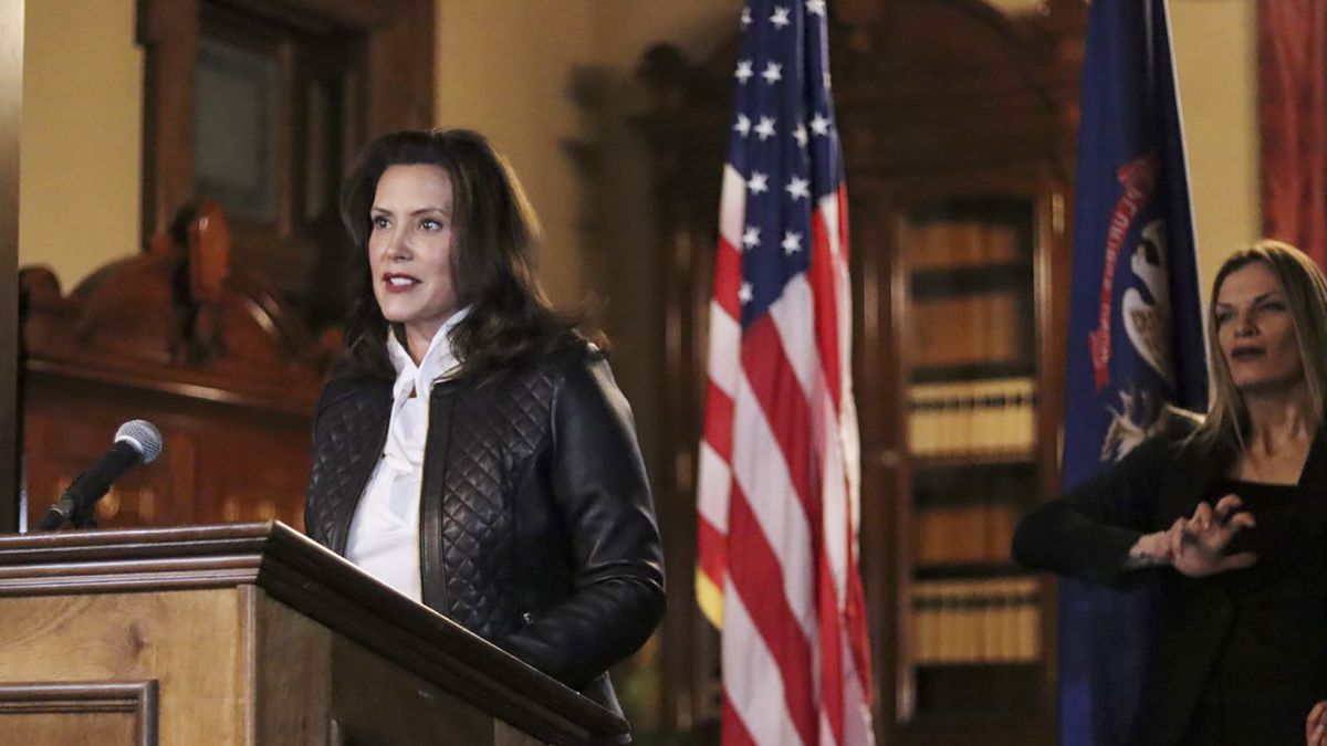 In a photo provided by the Michigan Office of the Governor, Michigan Gov. Gretchen Whitmer...
