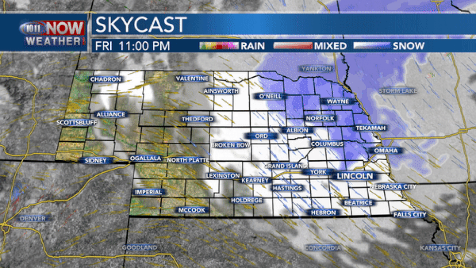 Isolated snow possible in eastern Nebraska through the overnight.