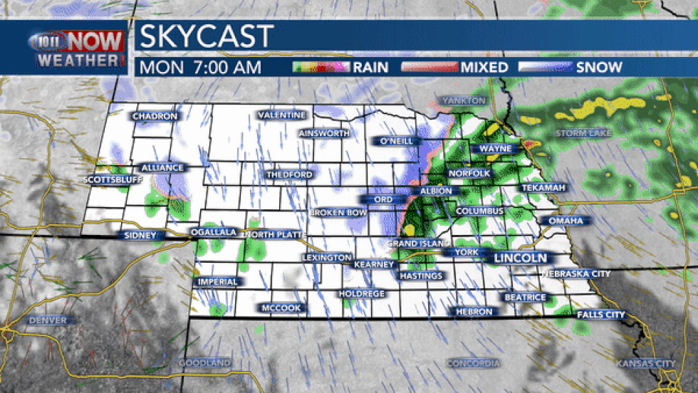 Eastern Nebraska will have the chance for precipitation Monday morning through the...