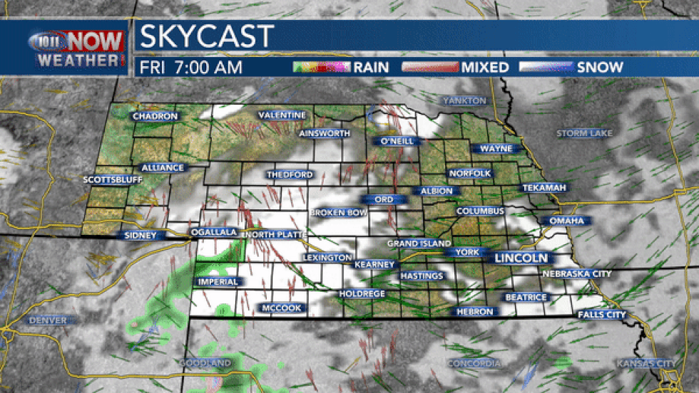Isolated light rain showers possible across western, central and southeastern Nebraska Friday.