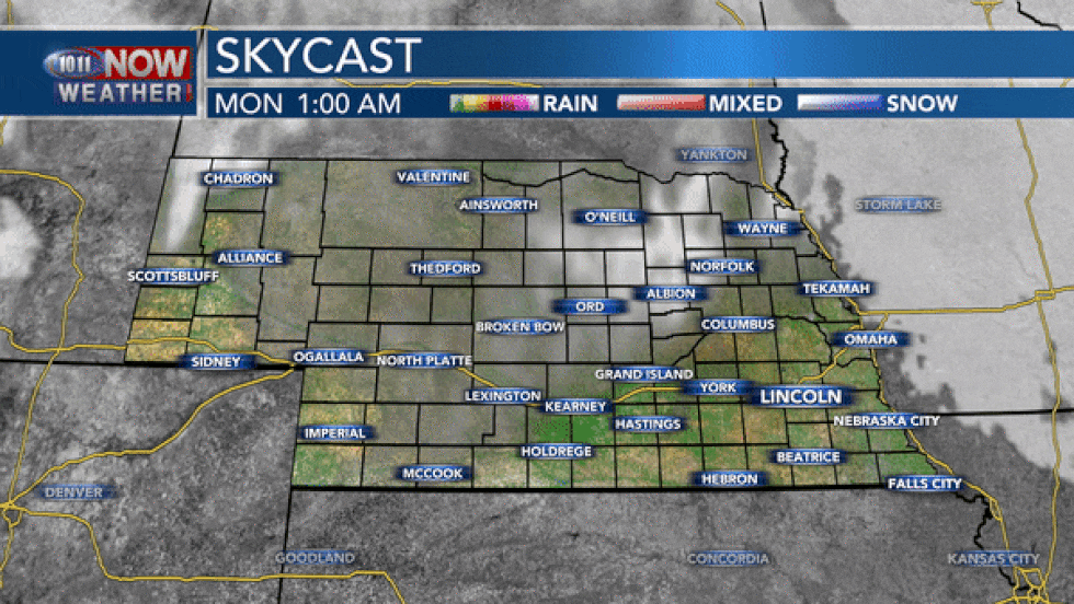 Mainly sunny skies are expected on Monday with just a few passing clouds at times.
